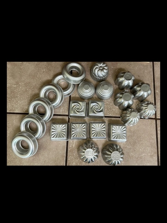 Jello Other - Vintage Mini Jello Molds Lot Of 22 Tart Bundt Cake Round Square Fluted Aluminum